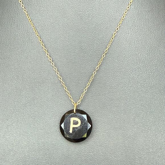 Charmed Circle Like Letter Pendant Necklace Faceted Black Onyx Gold Filled “P” - Picture 1 of 7